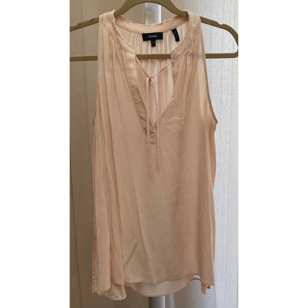 Theory Livilla Summer Silk Apricot Peach Sleeveless Blouse Women Sz M 100% Silk